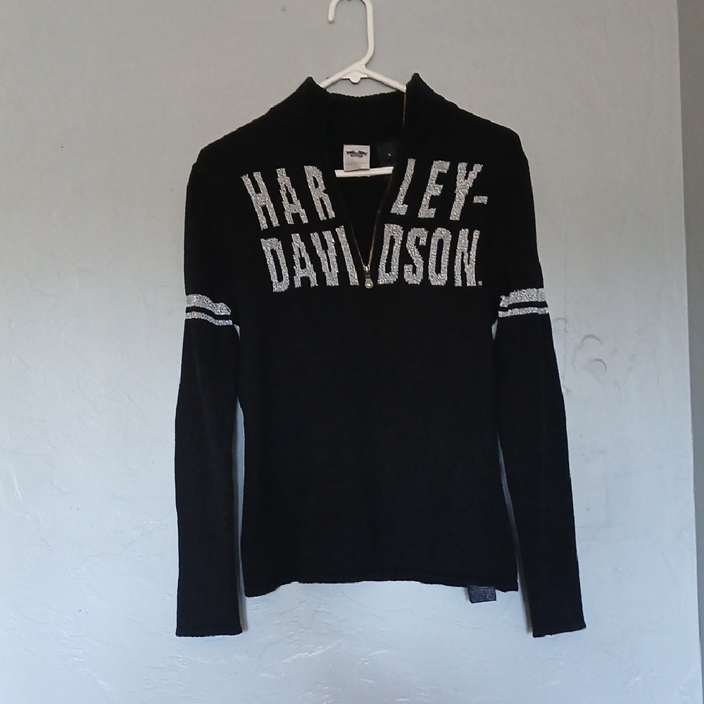 Harley-Davidson Black and White Half-Zip Sweater